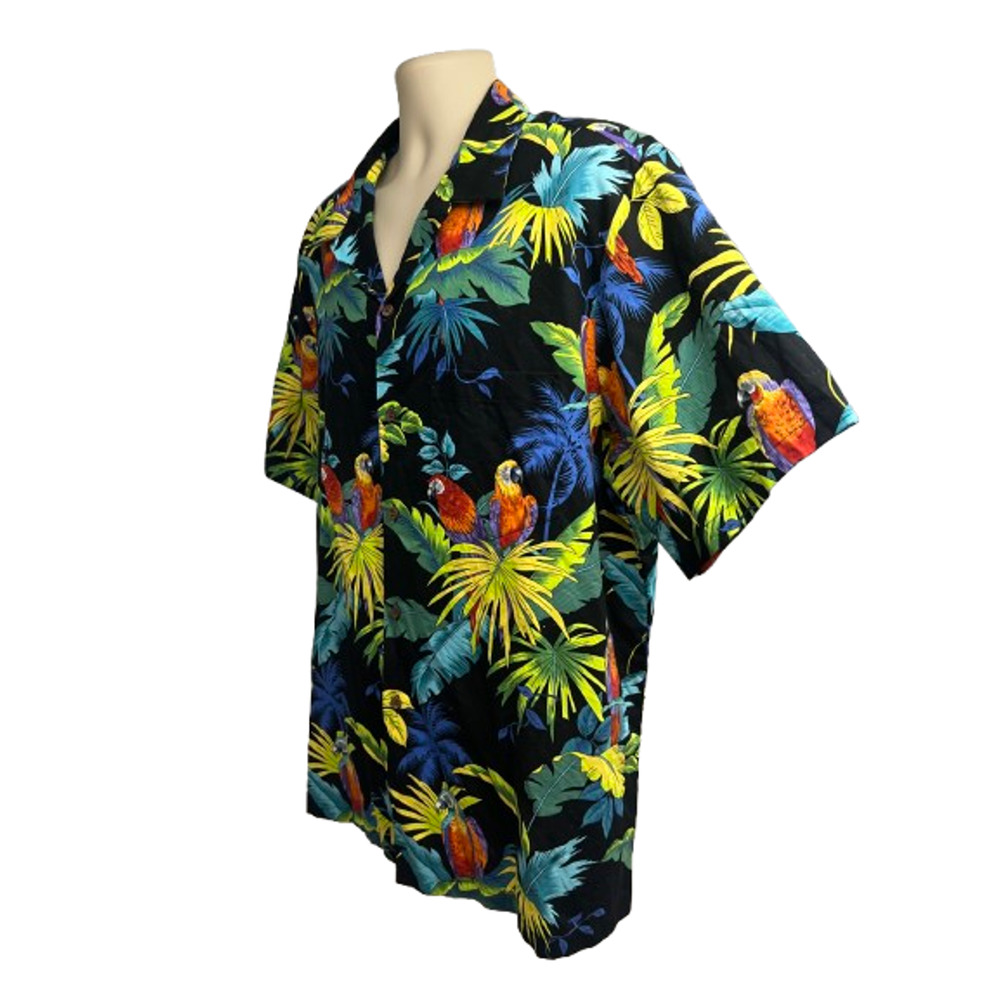 RJC Vintage Hawaiian Aloha Floral Button Up Shirt 2XL Pocket Parrot Cotton USA - Picture 3 of 11